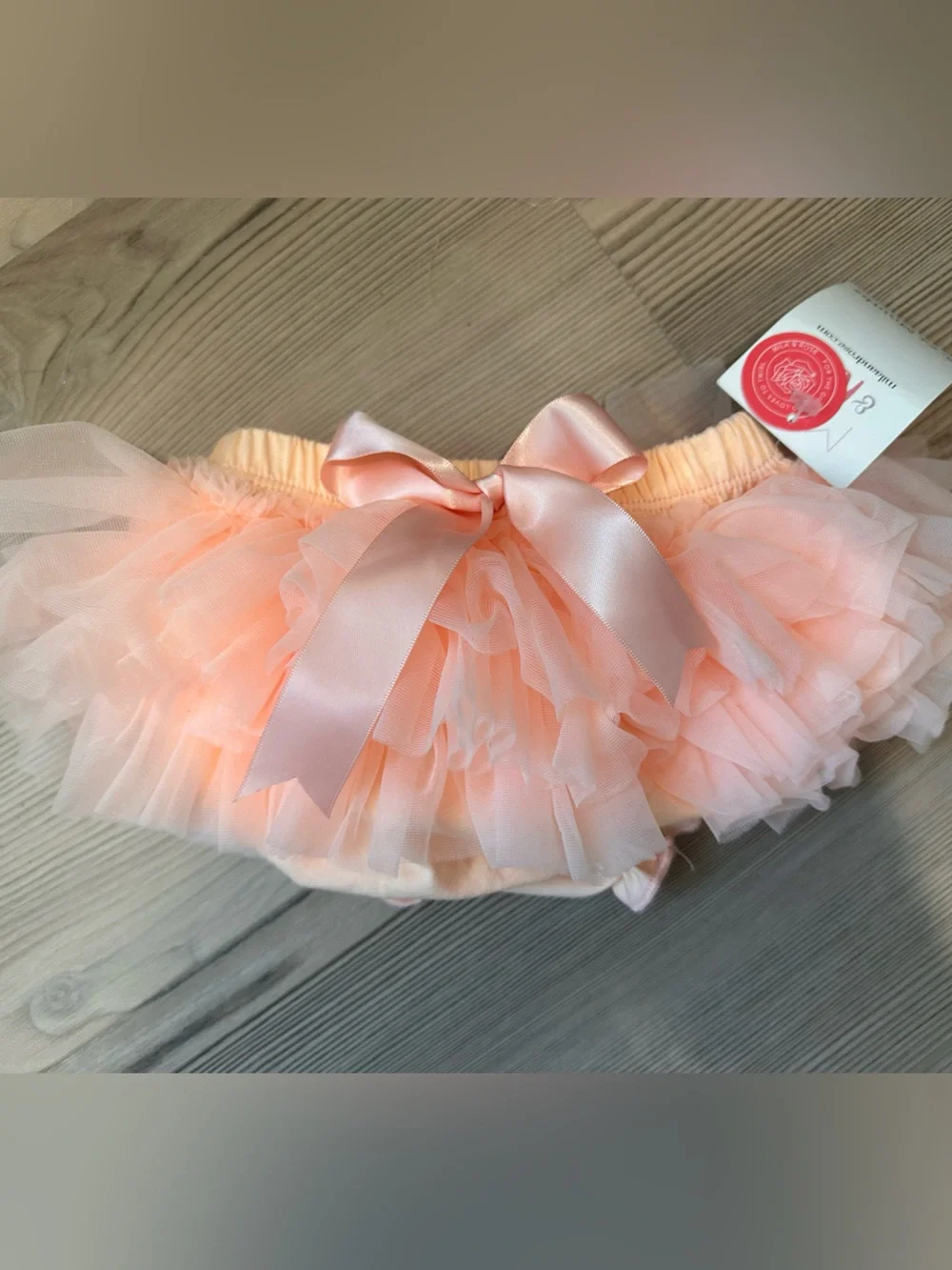 Peach Tulle Ruffle Baby Bloomers with Satin Bow